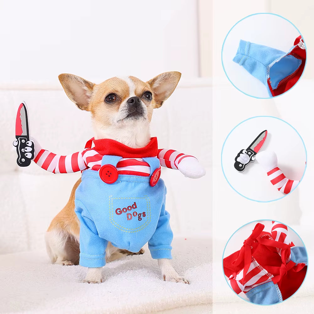 Halloween Pet Costumes Adjustable Funny Festival Party Puppy Cosplay Clothes Knife Standing for Small Large Dogs Cats Chihuahua