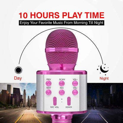 Wireless Bluetooth Karaoke Microphone, 5-In-1 Mic with Built-In Stereo Speaker/4 Voice-Changing Effect, Great Gifts