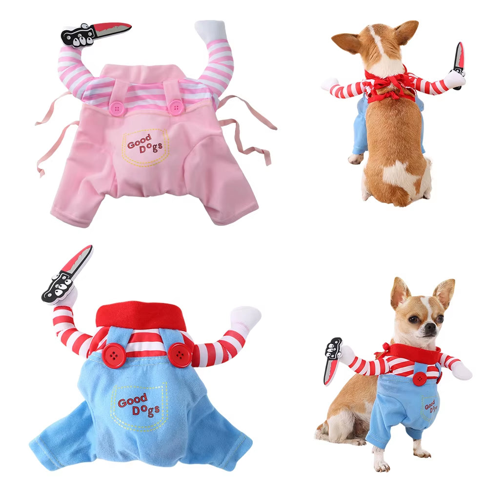 Halloween Pet Costumes Adjustable Funny Festival Party Puppy Cosplay Clothes Knife Standing for Small Large Dogs Cats Chihuahua