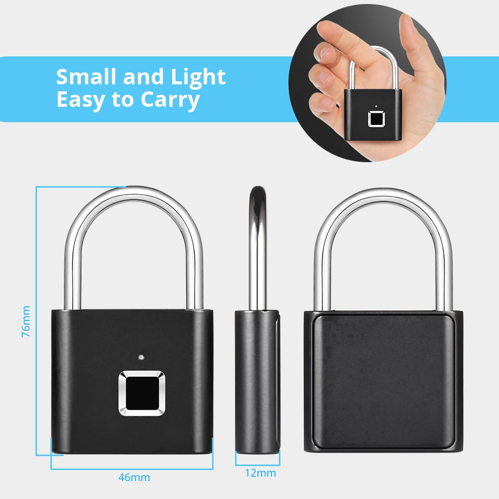 Smart Fingerprint Padlock Waterproof Zinc Alloy Biometric Padlocks with Built-In Rechargeable Battery Door Lock