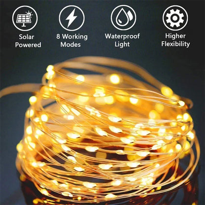 32M Solar LED Light Outdoor Festoon Lamp Garden Fairy Light String Led Twinkle Waterproof Lamp Christmas Garland Yard Decoration